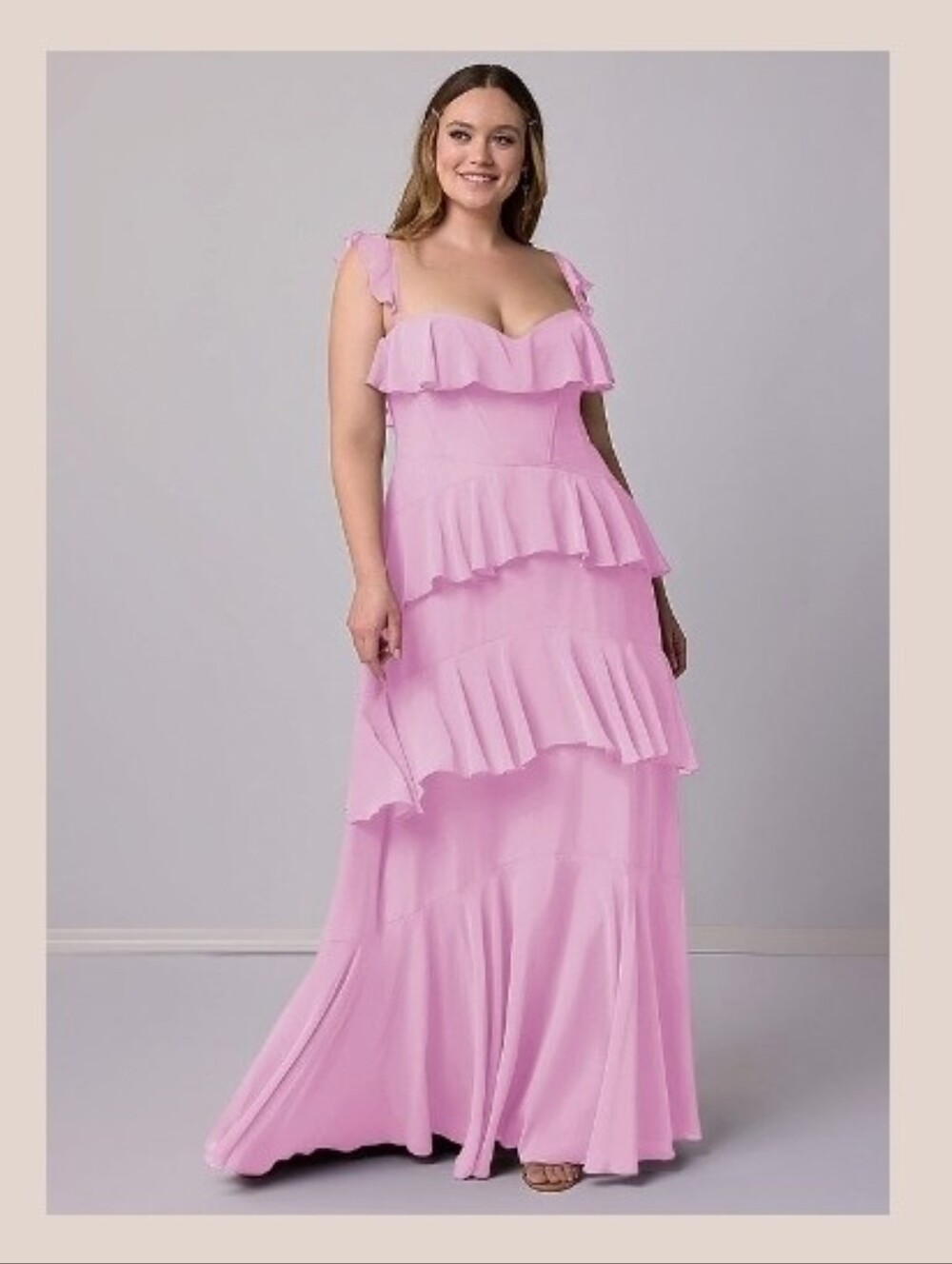 Azazie Barbie Candy Pink Ruffle Tiered Maxi Gown A26